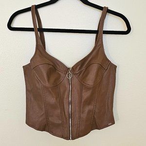 Brown Faux Leather Bustier Top.